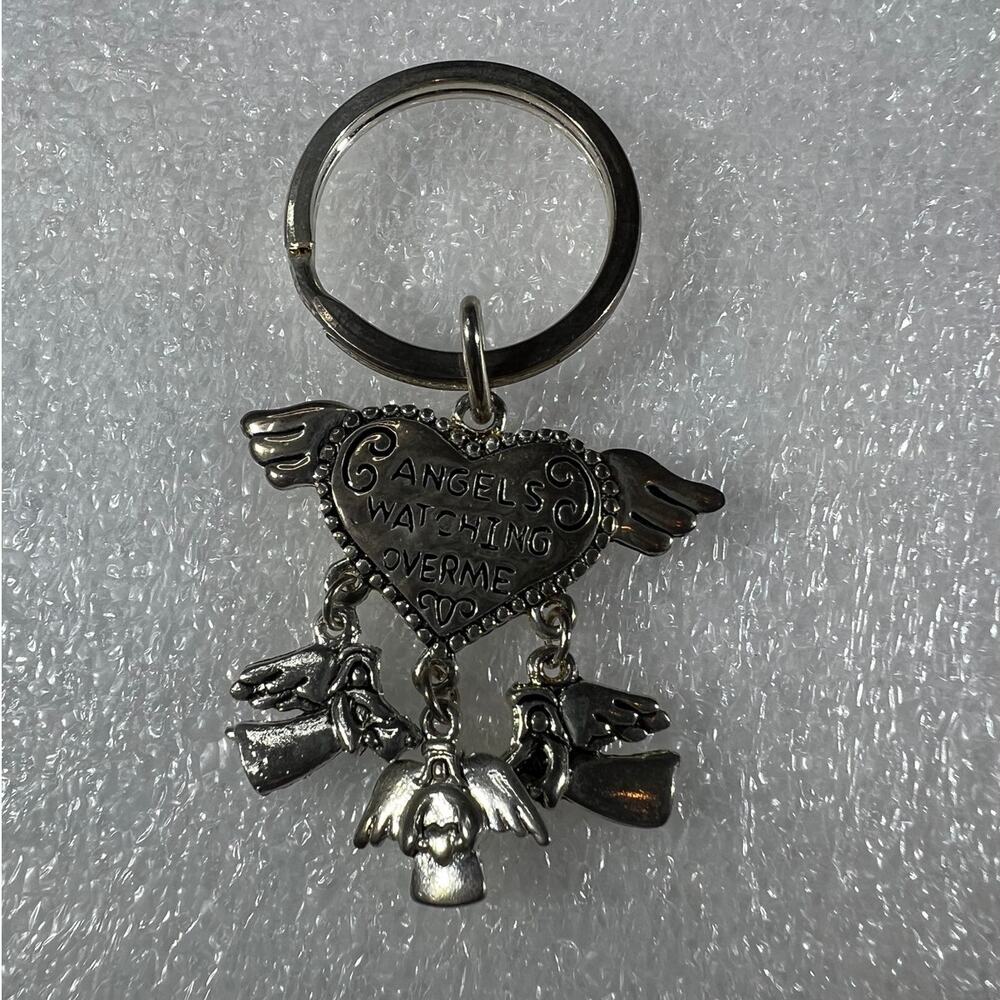 Deadstock Silver Tone Angels Spiritual Guardian Angels Watching Over Me Keychain - Picture 4 of 12